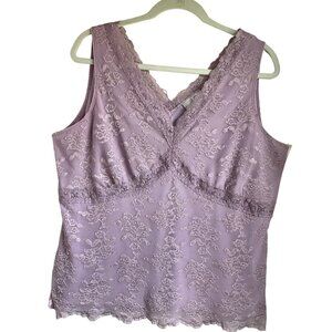 VTG Worthington 1X Lavender Lace Sleeveless Babydoll Tank Top Y2K Whimsical Fair
